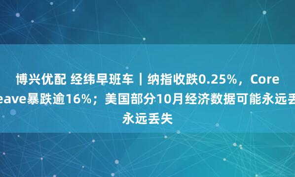 博兴优配 经纬早班车｜纳指收跌0.25%，CoreWeave暴跌逾16%；美国部分10月经济数据可能永远丢失